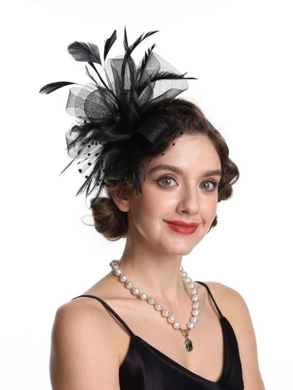 Women’s Feather Fascinator Derby Bridal Hat Hj13-Black